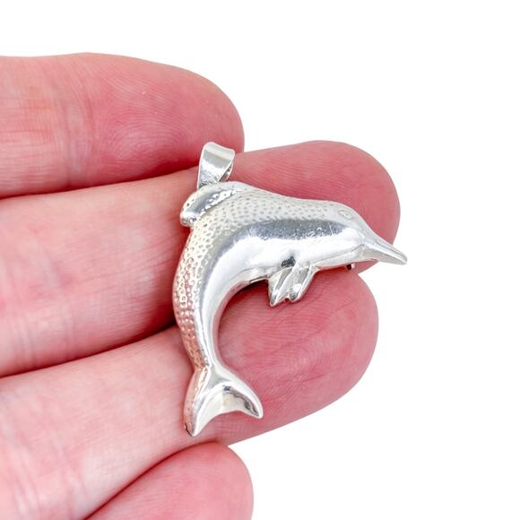 Vintage Mexico Sterling Silver 925 Dolphin Brooch Pendant - Picture 1 of 9